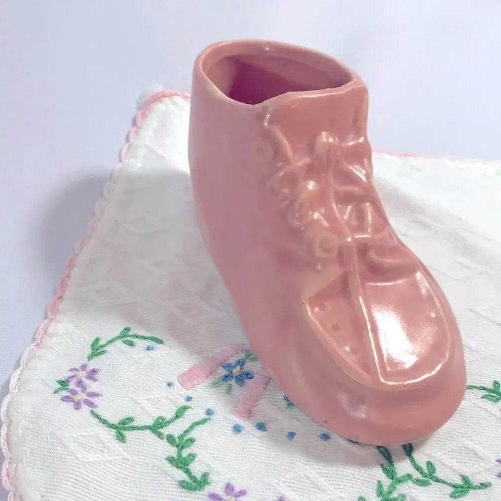 Pink VTG 40-50sCollectable Baby Bootie Vase/Planter/Storage BABY SHOWER DECOR - Picture 2 of 11